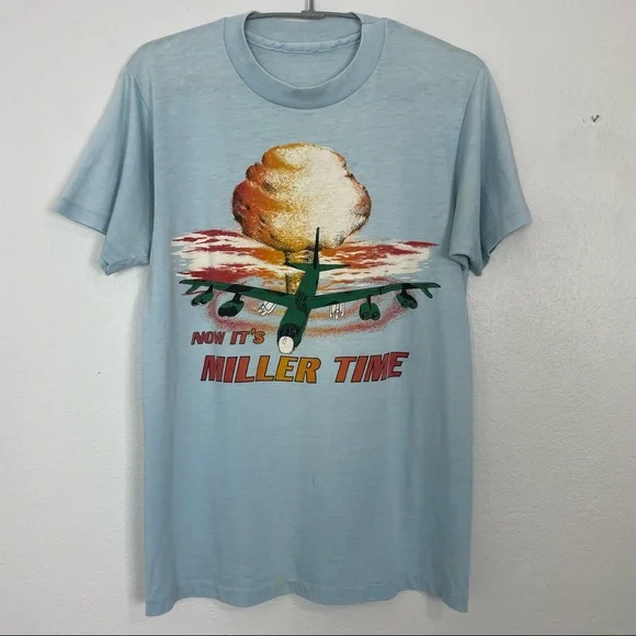 Vintage Rare “Now It’s Miller Time” B-52 Bomber Graphic Tee T-Shirt - Picture 1 of 13